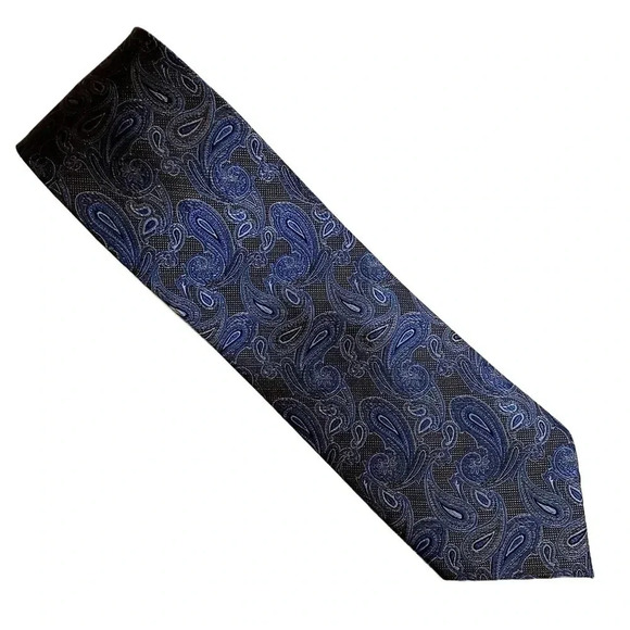 PERRY ELLIS Brown & Blue Paisley Woven Silk Tie - Picture 1 of 11
